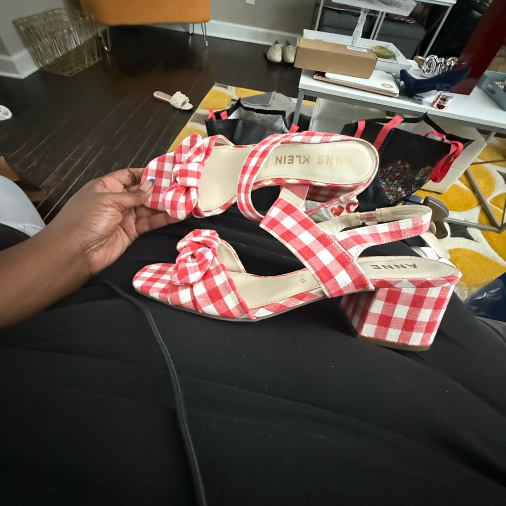 Anne Klein Red and White Checkered Sandals - Picture 15 of 15